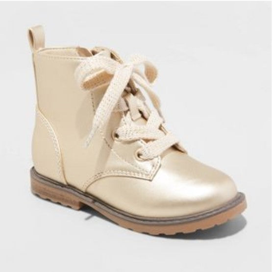 Toddler Girls' Giovanna Metallic Lace-Up Zipper Combat Boots - Cat & Jack Rose Gold
