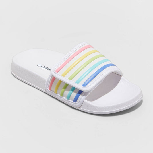 Girls' Shane Rainbow Print Slip-On Footbed Sandals - Cat & Jack White