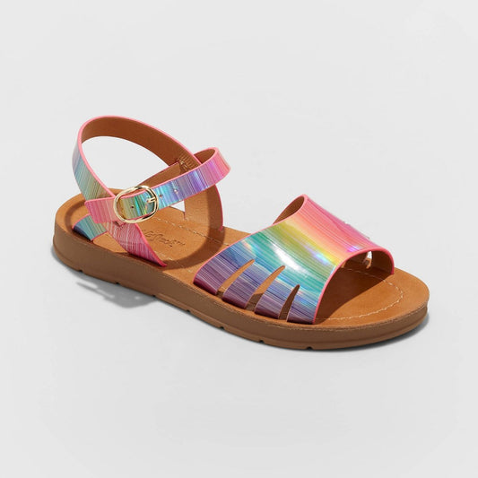 Girls' Lillian Rainbow Print Ankle Strap Sandals - Cat & Jack (Rainbow, Cognac and White)