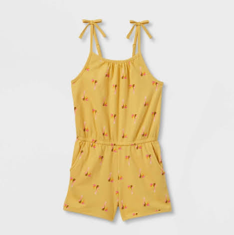 Girls' Sleeveless Printed Knit Romper - Cat & Jack™ Yellow
