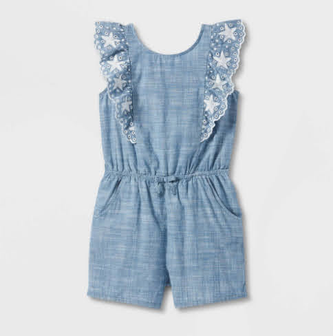 Girl' Chambray Flutter Leeve Americana Romper - Cat & Jack