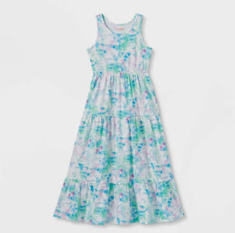 Girls' Tie-Dye Tiered Maxi Dress - Cat & Jack White/Green