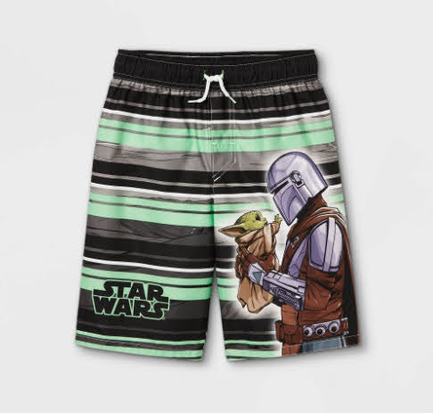 Boys' Striped Baby Yoda Swim Trunks
